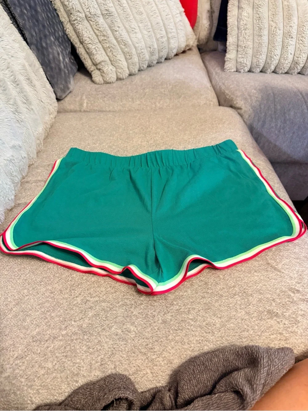 NWOT XL 14/16 Teal Green Retro Dolphin Sport Running Shorts Striped Trim